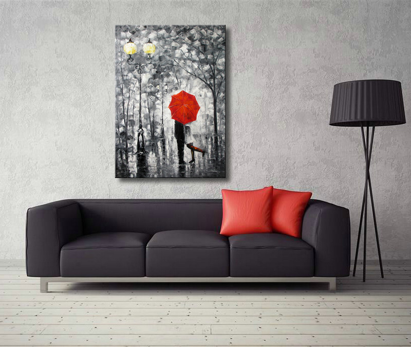Lovers Kiss under the one umbrella Large Wall Art